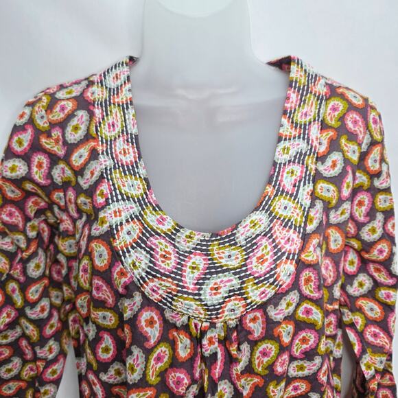 Boden Pink & White Paisley Tunic Swimsuit Cover up Women's size 6 Striped Hem - Picture 5 of 8